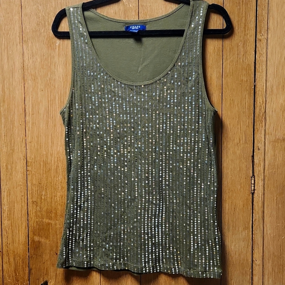 Champs large olive green sequin tank top 100% cotton